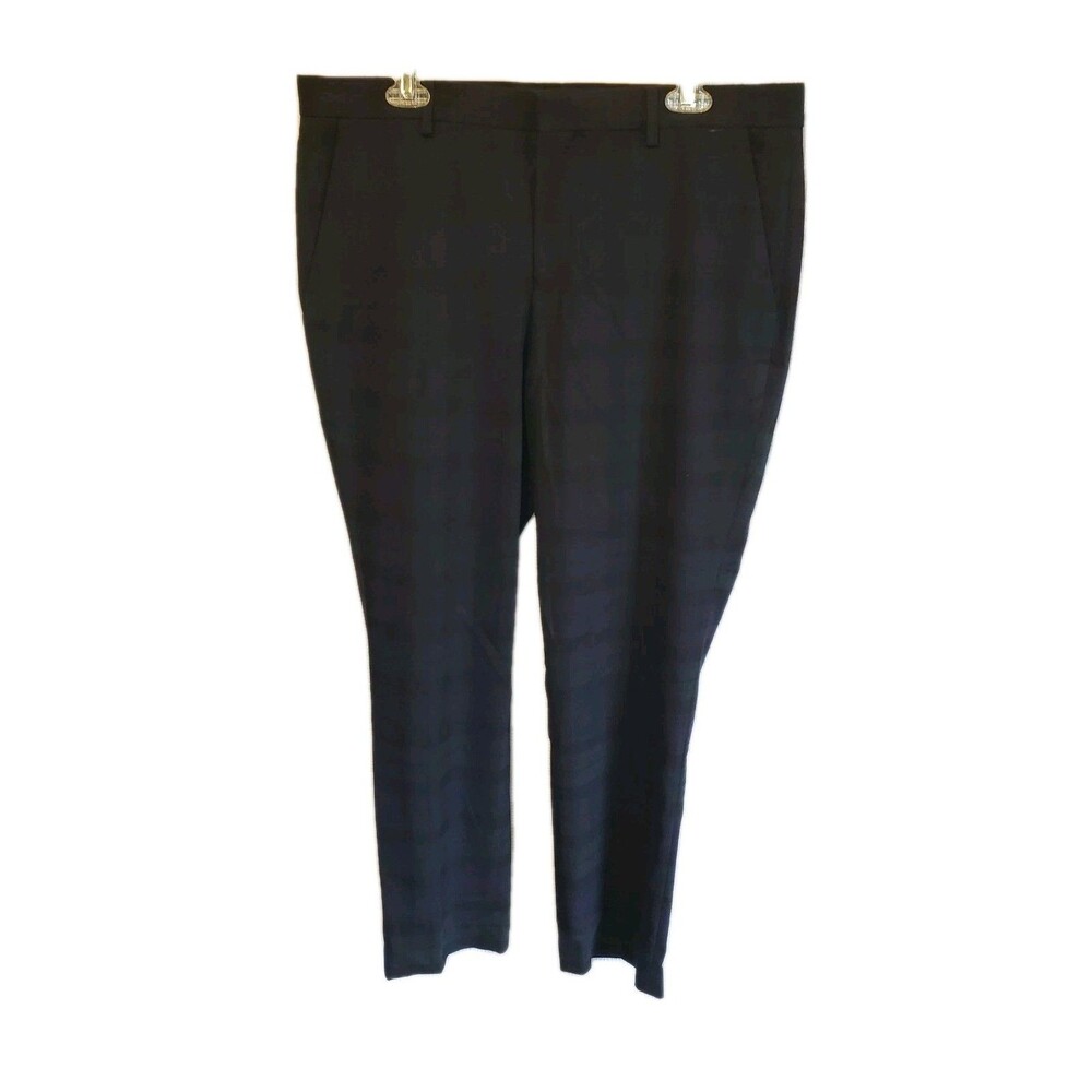 New Express Dress Pants Mens 34 X 32 Green Blue Glen Plaid Slim Fit Flat Front